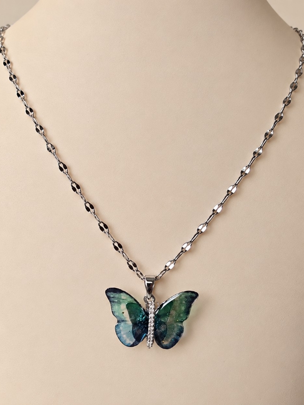 Butterfly Pendant Necklace in Green and Blue - Women Jewelry